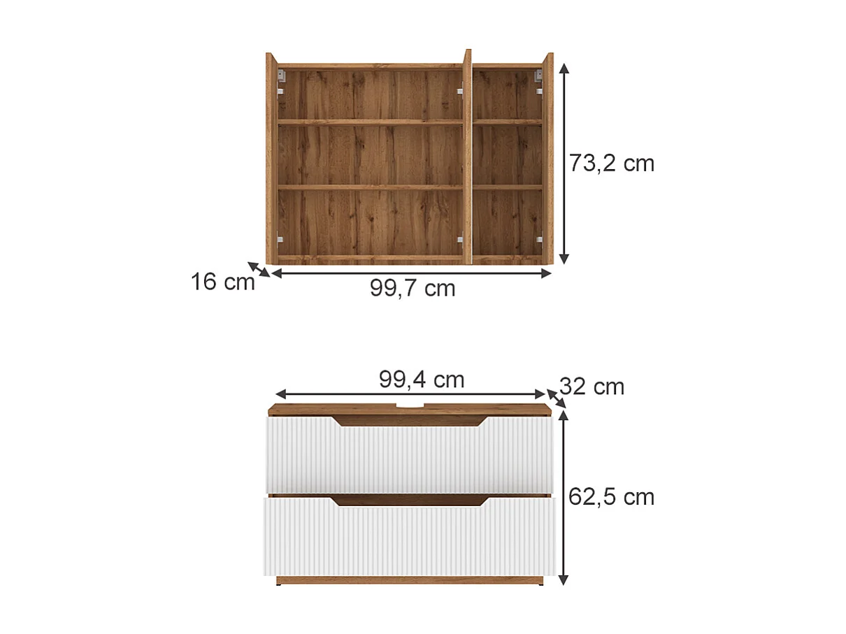 Badmöbel-Set eiche/weiß gestreift 119.2x35x62.5 lotta