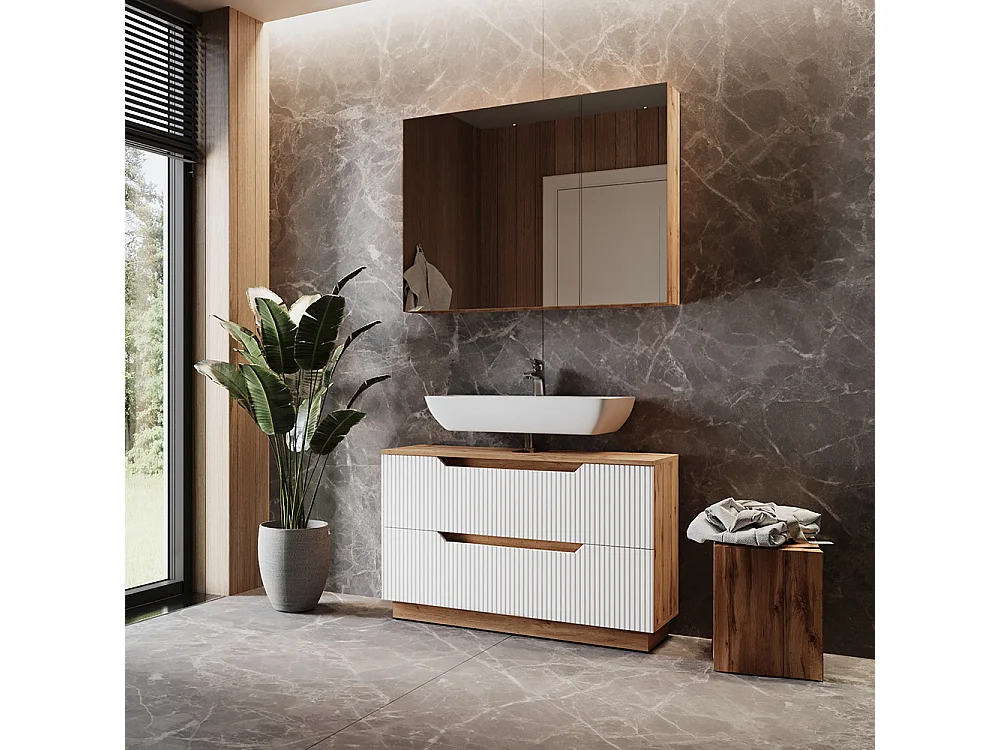 Badmöbel-Set eiche/weiß gestreift 119.2x35x62.5 lotta