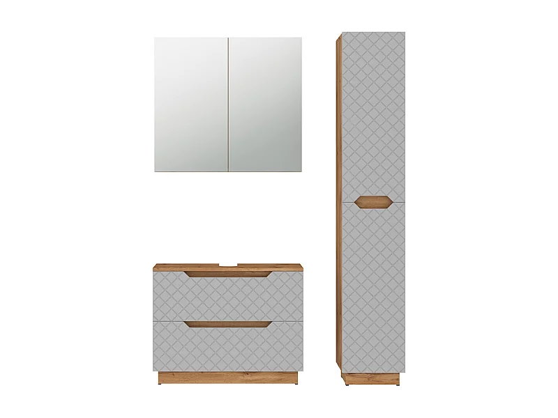 Badmöbel-Set eiche/grau mit kachelstruktur 79.6x32x62.5 lotta