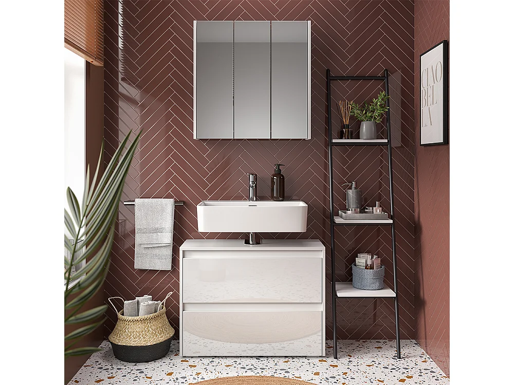 Badmöbel-Set weiß/weiß hochglanz 80.1x30.1x62 majest