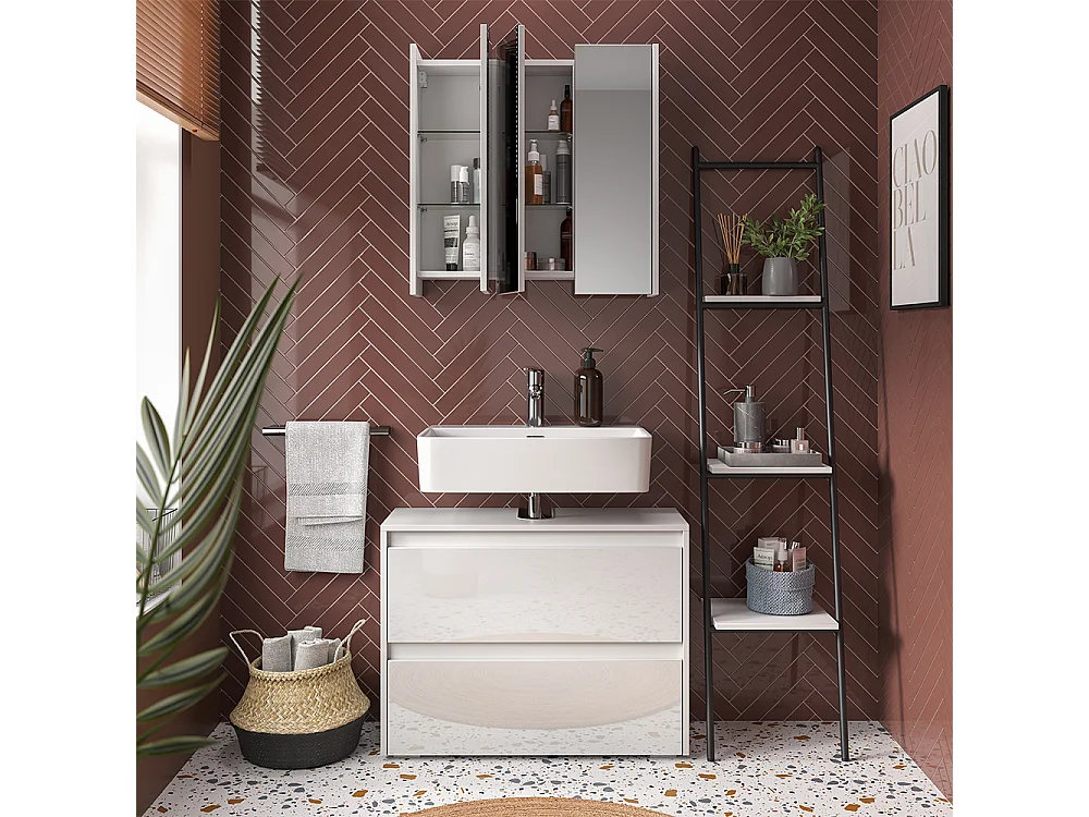 Badmöbel-Set weiß/weiß hochglanz 80.1x30.1x62 majest