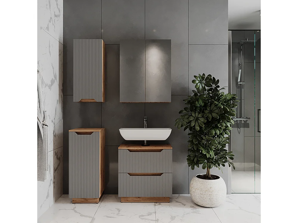 Zestaw mebli łazienkowych dąb/szary w paski 59.8x32x62.5 lotta