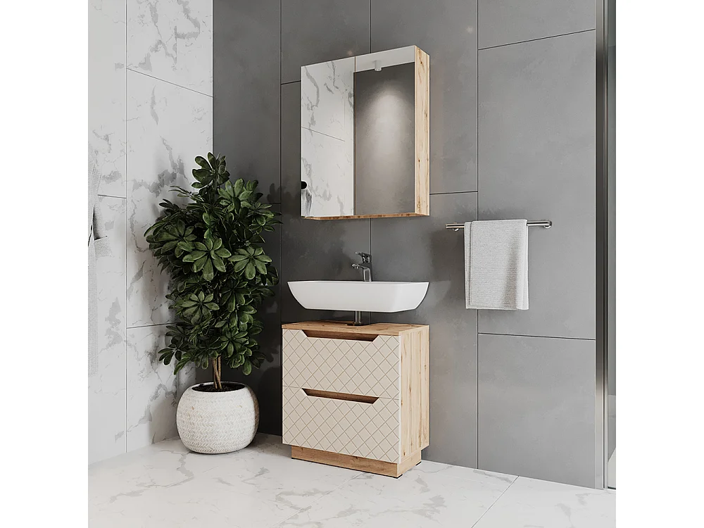 Conjunto de muebles de baño roble/gris con estructura de teja 59.8x32x62.5 lotta