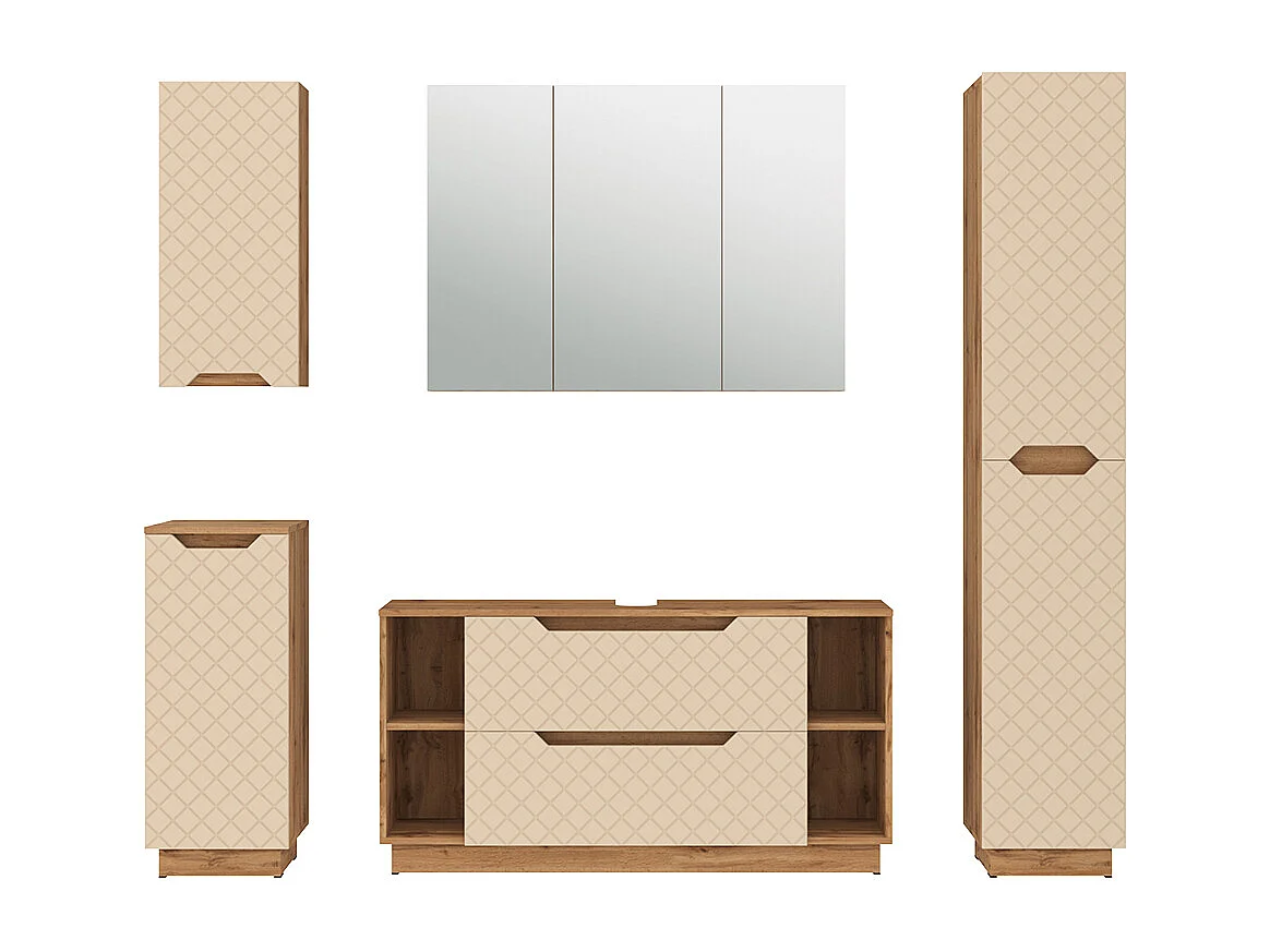 Meubles bain chêne/cachemire avec structure en carreaux 119.2x35x62.5 lotta