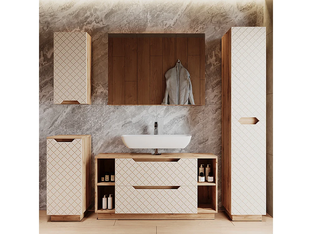 Meubles bain chêne/cachemire avec structure en carreaux 119.2x35x62.5 lotta