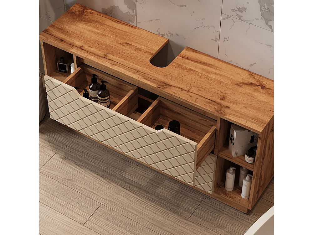 Meubles bain chêne/cachemire avec structure en carreaux 119.2x35x62.5 lotta