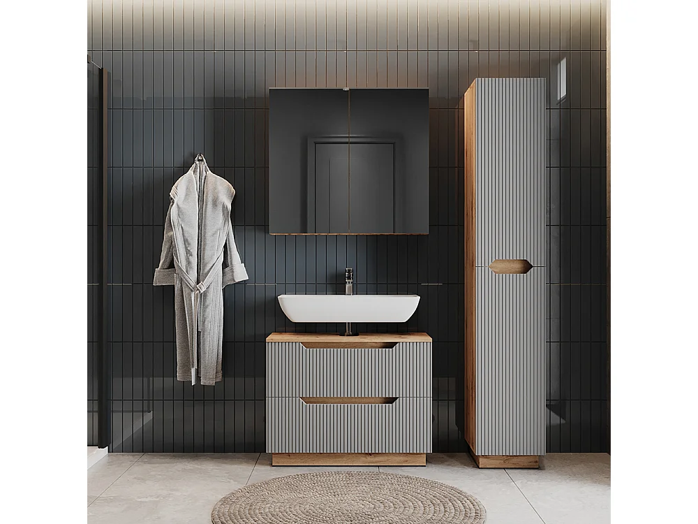 Badmöbel-Set eiche/grau gestreift 79.6x32x62.5 lotta