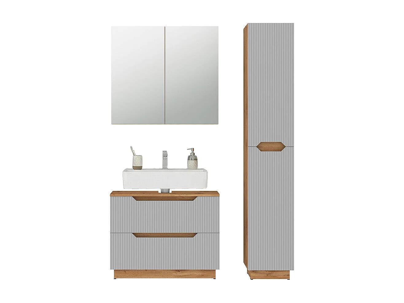 Badmöbel-Set eiche/grau gestreift 79.6x32x62.5 lotta