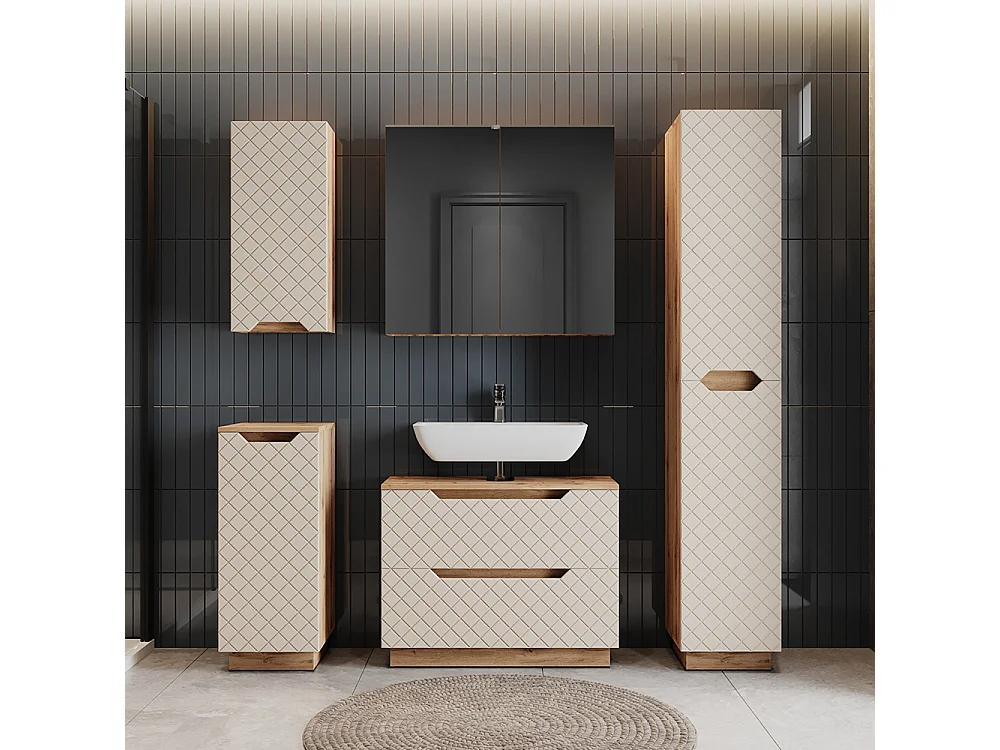 Badkamermeubelset eiken/kasjmier met tegelstructuur 79.6x32x62.1 lotta