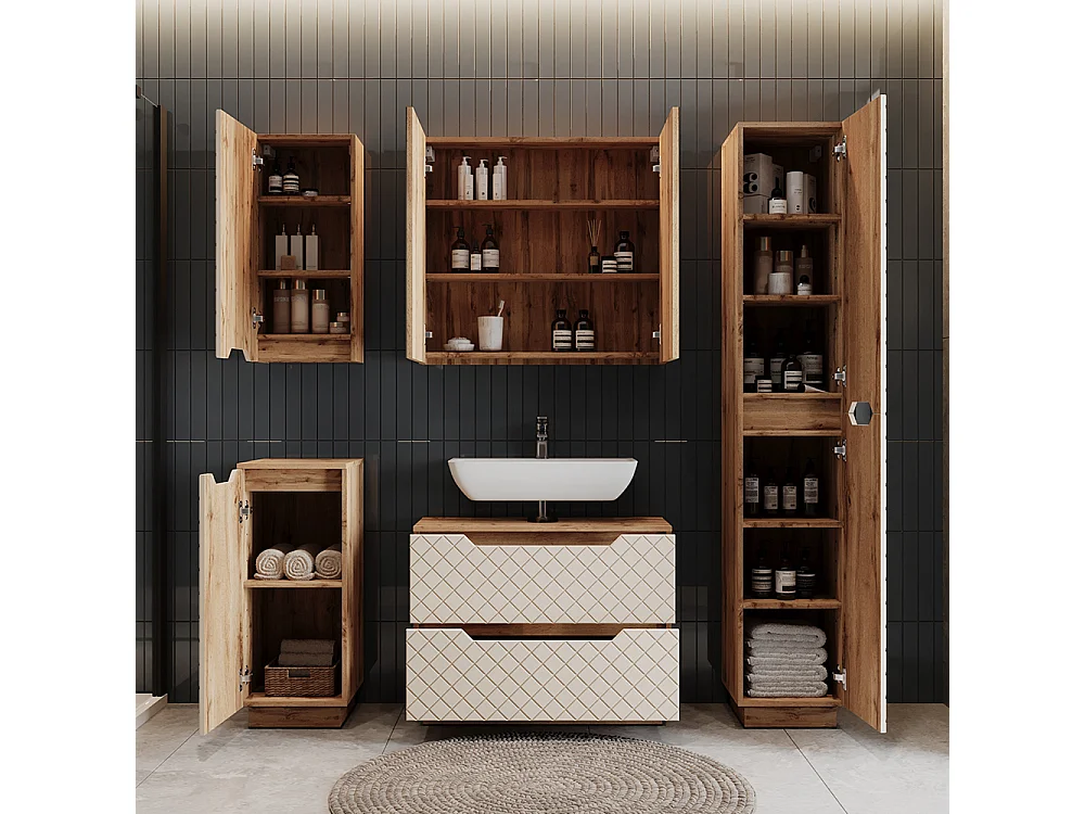 Badkamermeubelset eiken/kasjmier met tegelstructuur 79.6x32x62.1 lotta