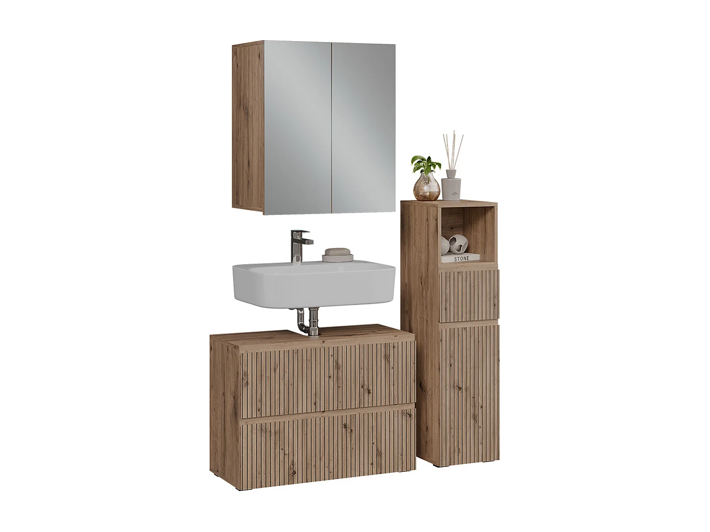 Ensemble de meubles de salle de bain 3 pièces artisan 80x35x58 takumi