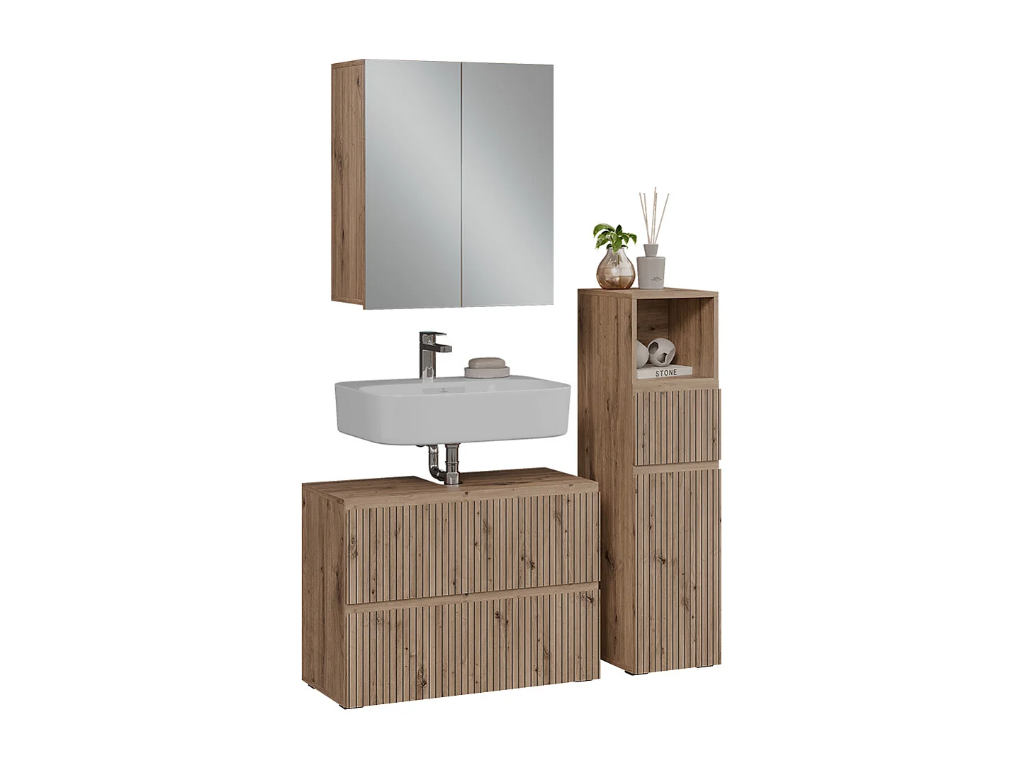 3-delige badkamermeubelset ambachtelijk 80x35x58 takumi