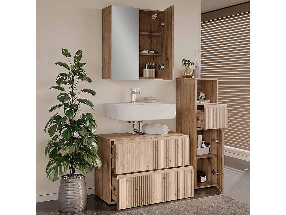 3-delige badkamermeubelset ambachtelijk 80x35x58 takumi