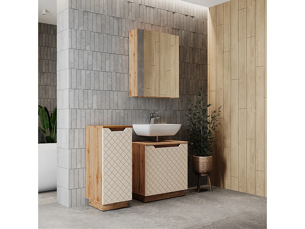 Conjunto de muebles de baño de 3 piezas roble/cachemira con estructura de azulejos 59.8x32x62.1 lotta