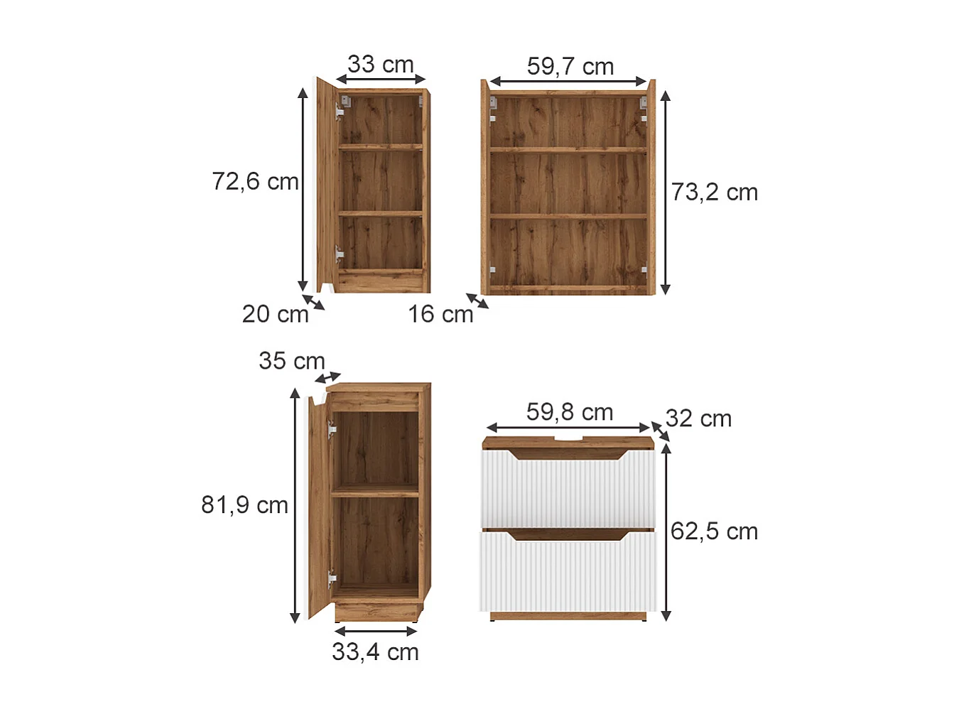 Badmöbel-Set eiche/weiß gestreift 59.8x32x62.5 lotta