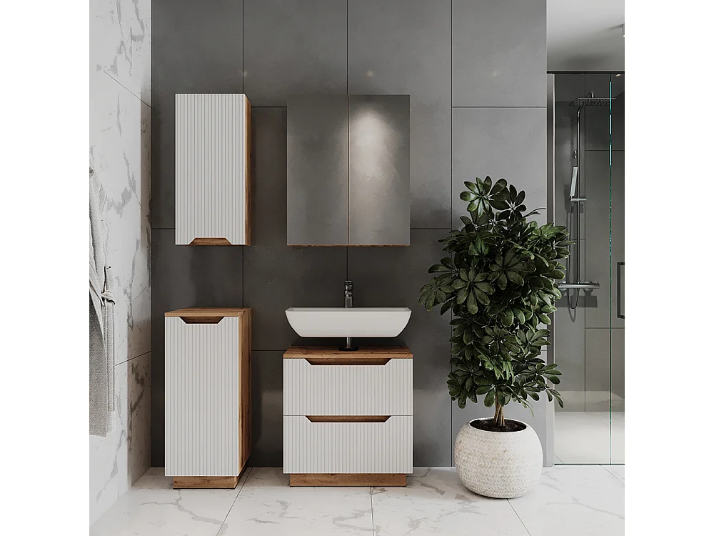 Badmöbel-Set eiche/weiß gestreift 59.8x32x62.5 lotta