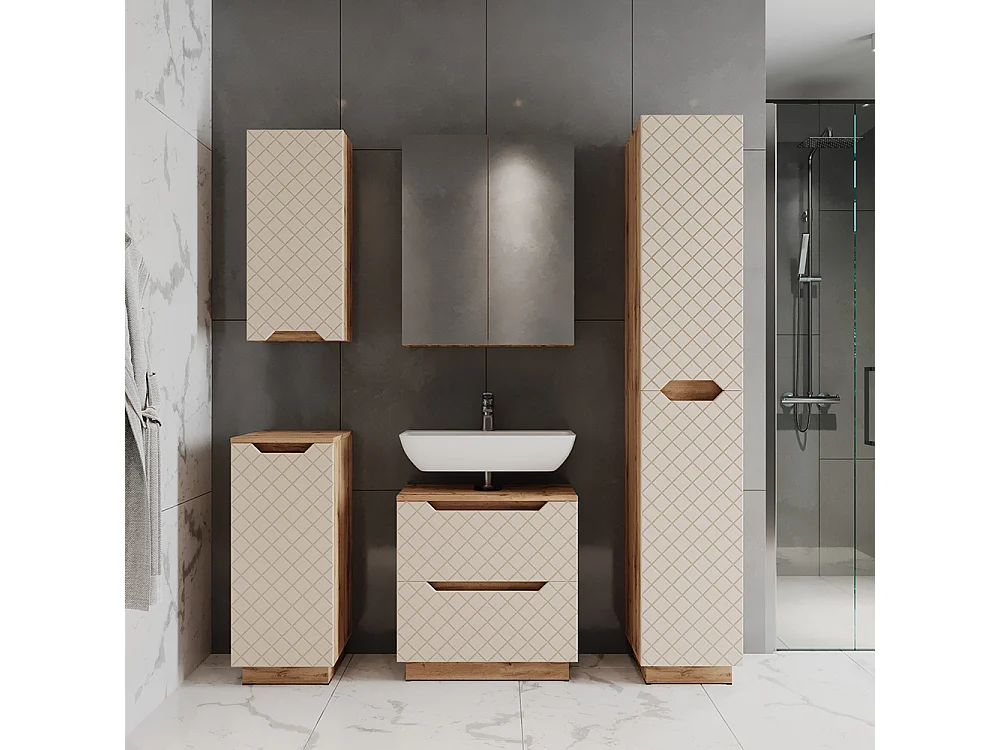 Badkamermeubelset eiken/kasjmier met tegelstructuur 59.8x32x62.5 lotta