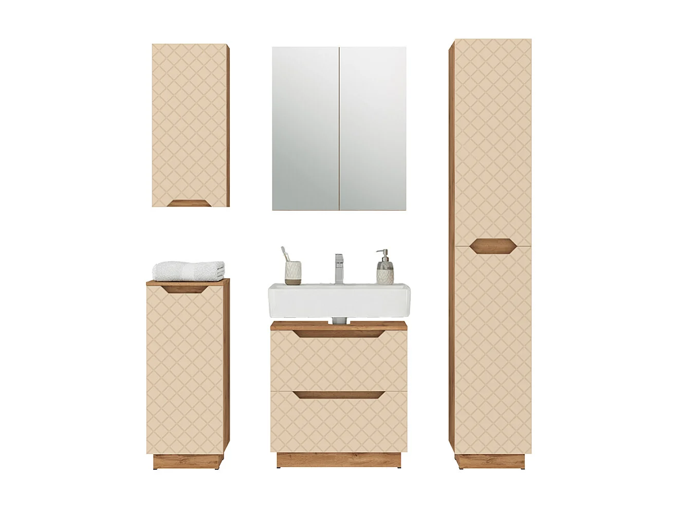 Badkamermeubelset eiken/kasjmier met tegelstructuur 59.8x32x62.5 lotta