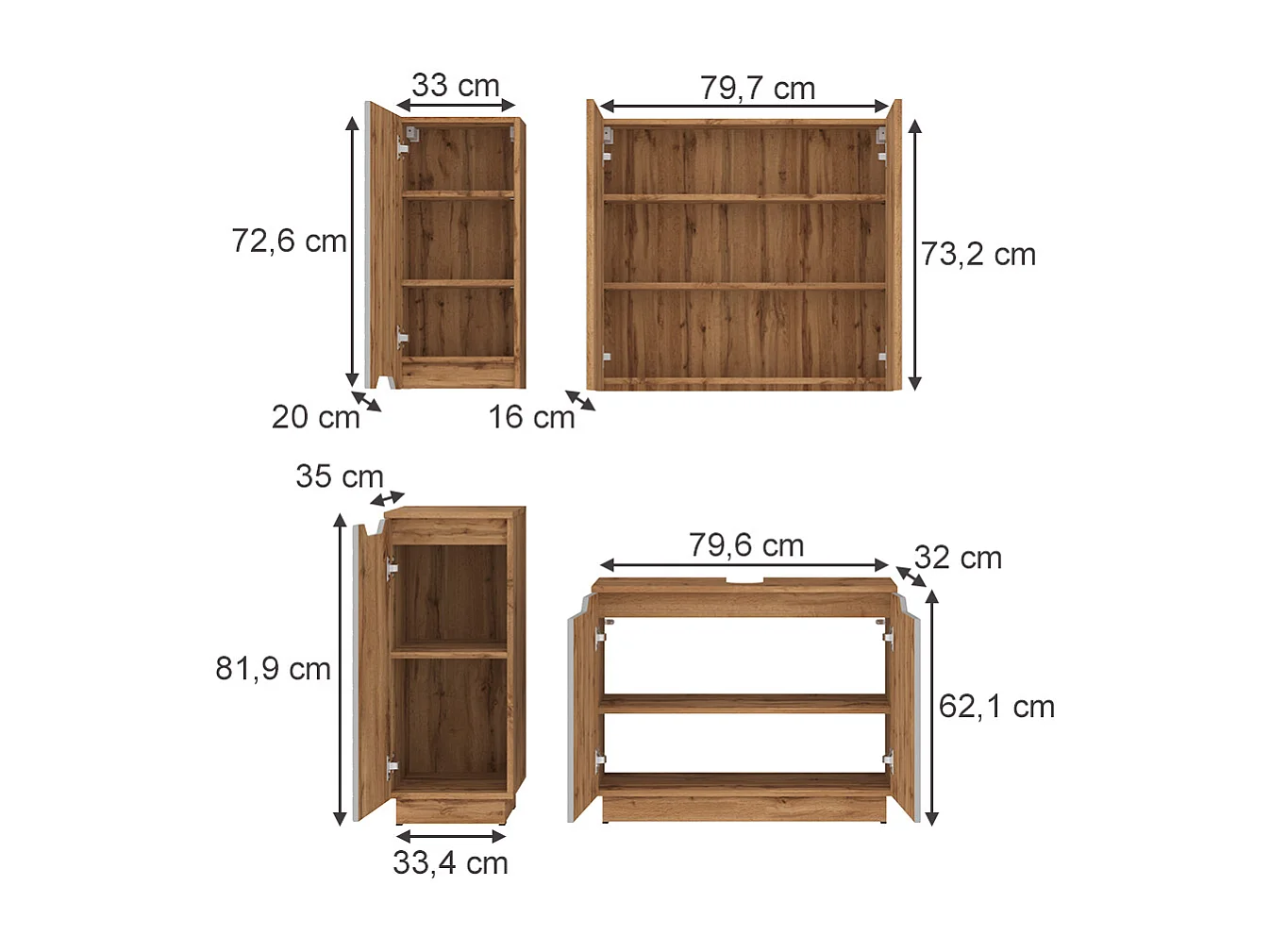 Zestaw mebli łazienkowych dąb/szary w paski 79.6x32x62.1 lotta