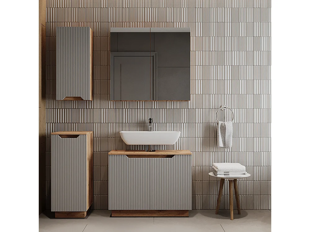 Zestaw mebli łazienkowych dąb/szary w paski 79.6x32x62.1 lotta