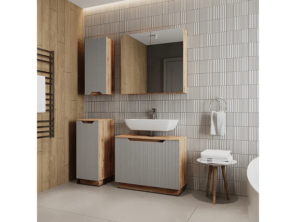 Zestaw mebli łazienkowych dąb/szary w paski 79.6x32x62.1 lotta