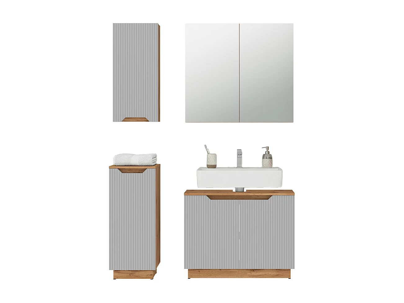 Zestaw mebli łazienkowych dąb/szary w paski 79.6x32x62.1 lotta