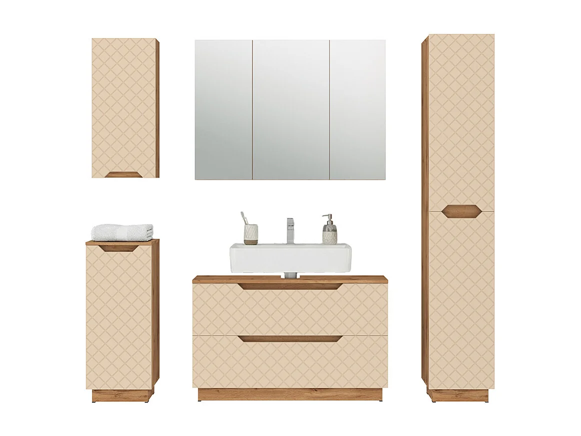 Badkamermeubelset eiken/kasjmier met tegelstructuur 99.4x32x62.5 lotta