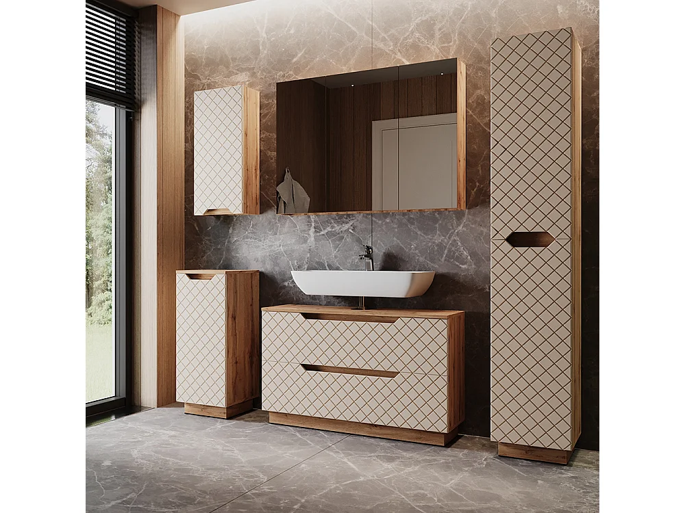 Meubles bain chêne/cachemire avec structure en carreaux 99.4x32x62.5 lotta