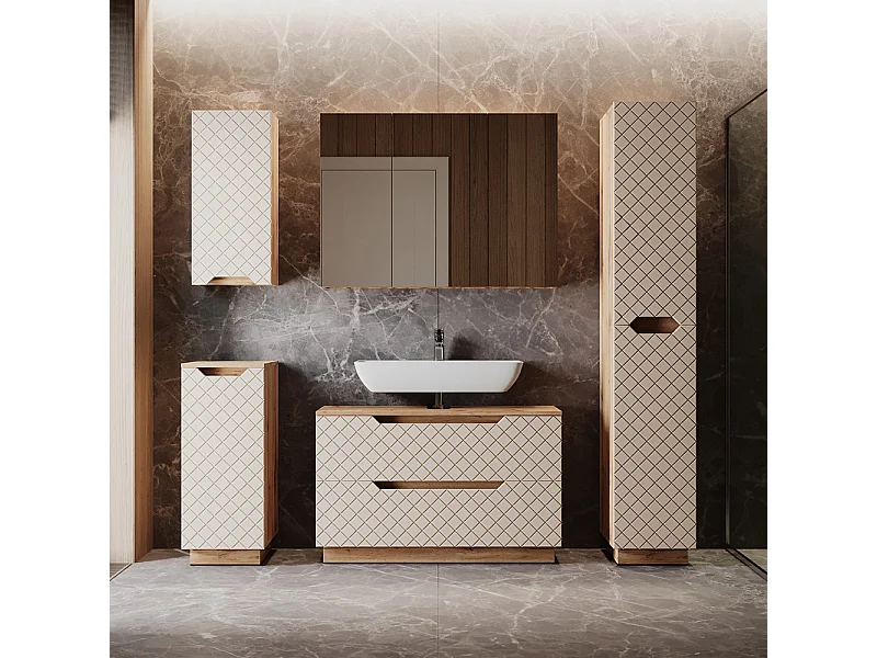 Badkamermeubelset eiken/kasjmier met tegelstructuur 99.4x32x62.5 lotta