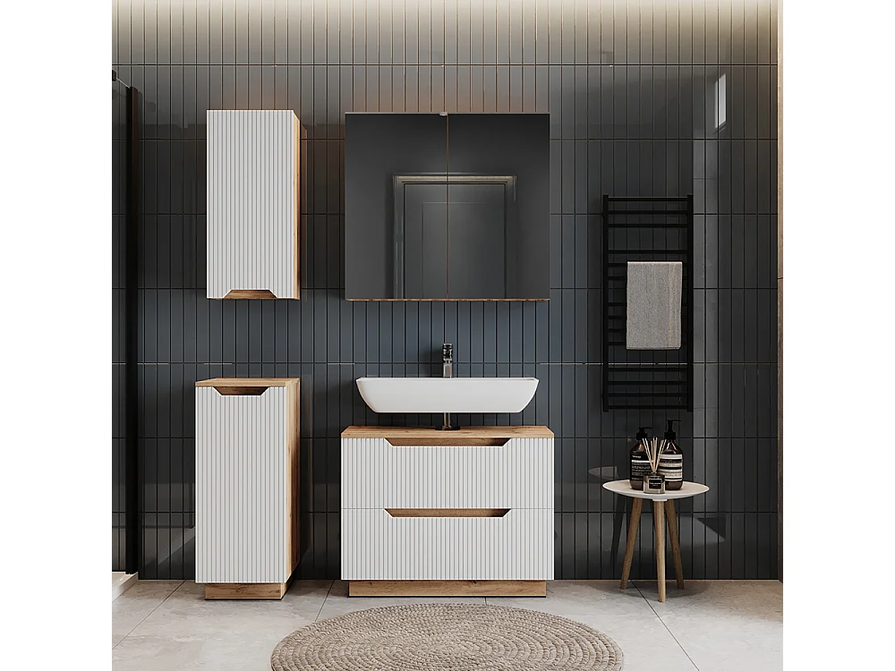 Set di mobili da bagno rovere/bianco a strisce 79.6x32x62.5 lotta