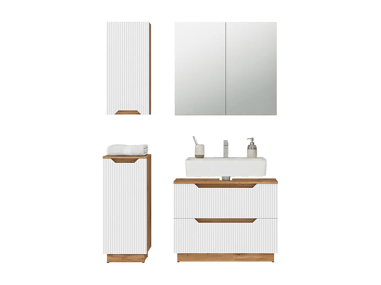 Set di mobili da bagno rovere/bianco a strisce 79.6x32x62.5 lotta