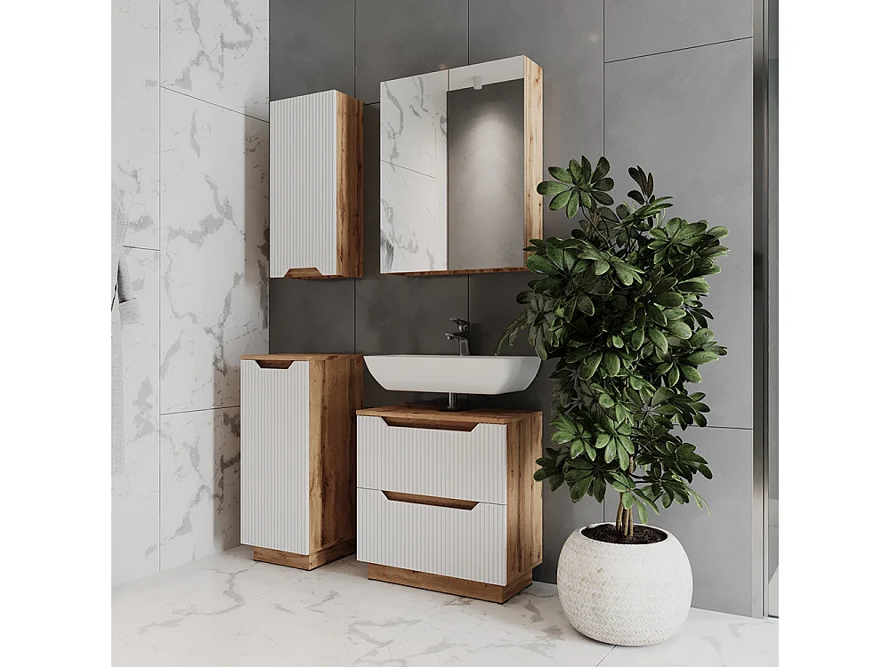 Meubles bain chêne/blanc rayé 79.6x32x62.5 lotta