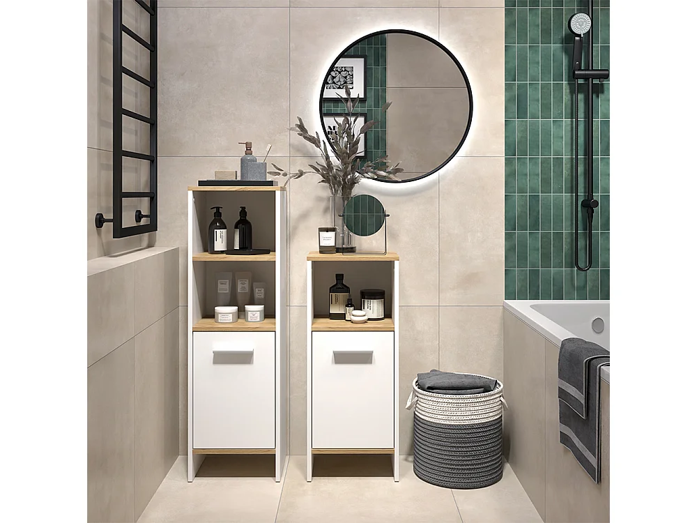 Badmöbel-Set weiß/goldkraft eiche 33.8x26.3x108.2 karli