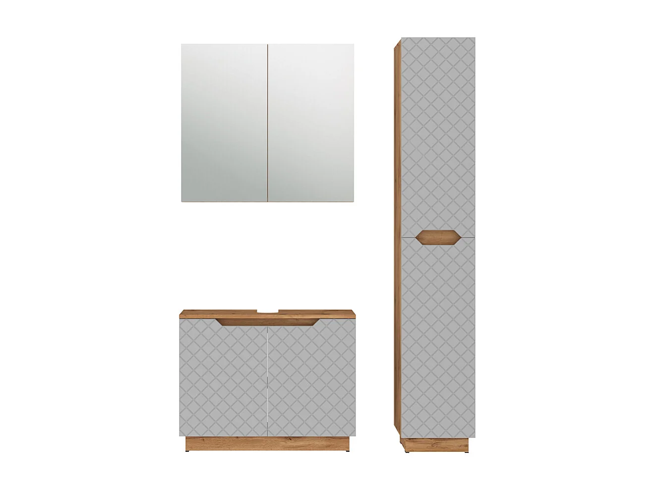 Badmöbel-Set eiche/grau mit kachelstruktur 79.6x32x62.1 lotta