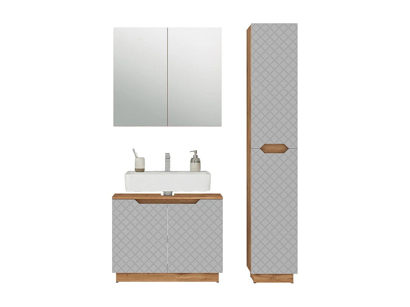 Badmöbel-Set eiche/grau mit kachelstruktur 79.6x32x62.1 lotta