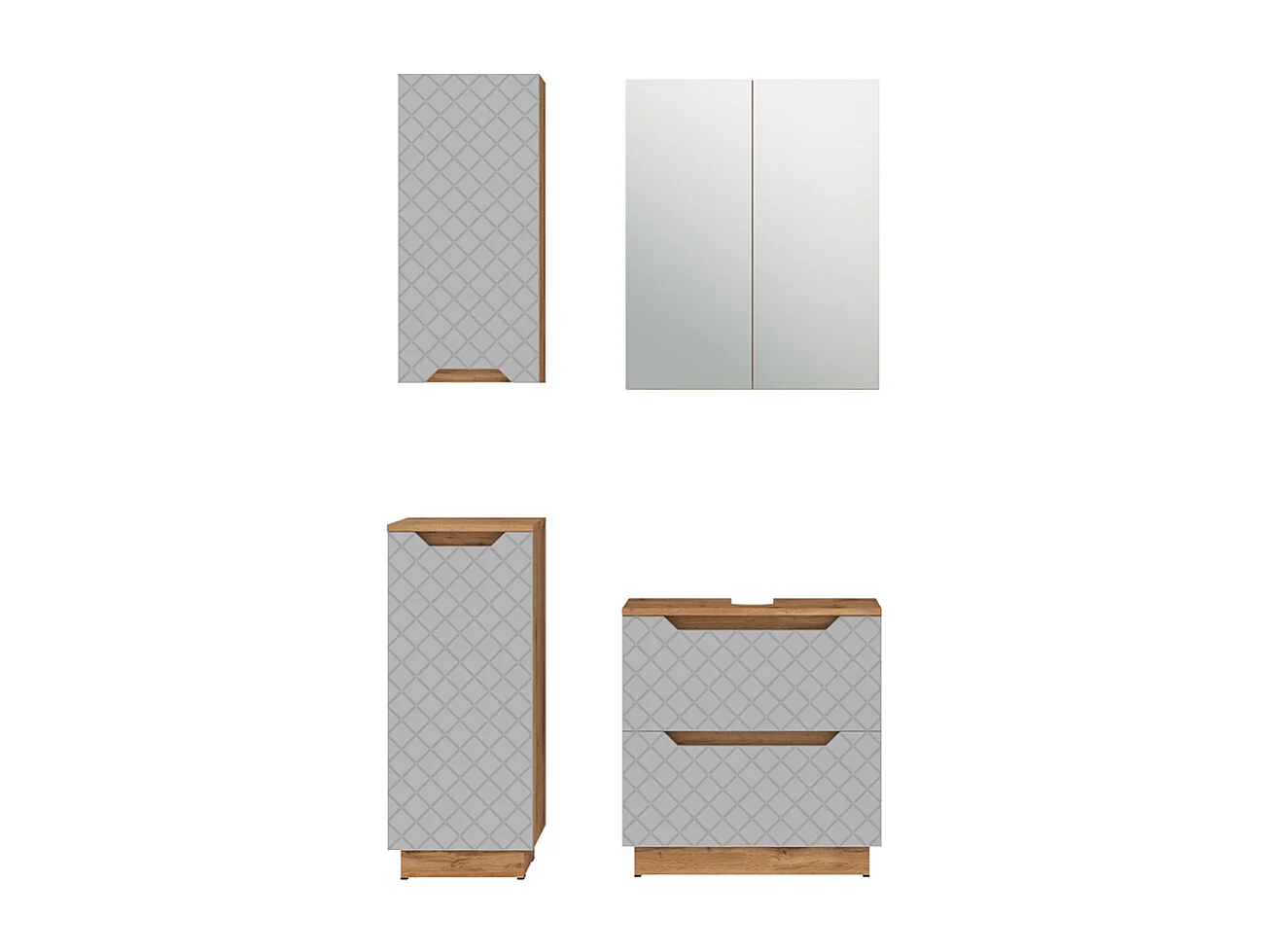 Badmöbel-Set eiche/grau mit kachelstruktur 59.8x32x62.5 lotta