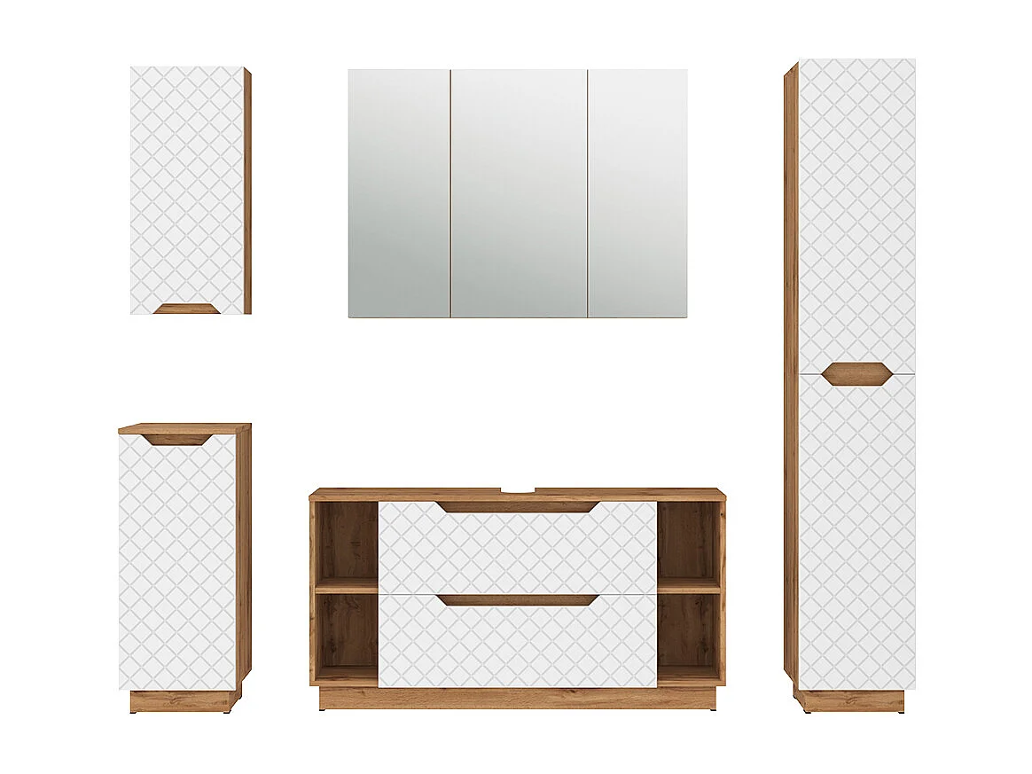 Meubles bain chêne/blanc avec structure en carreaux 119.2x35x62.5 lotta