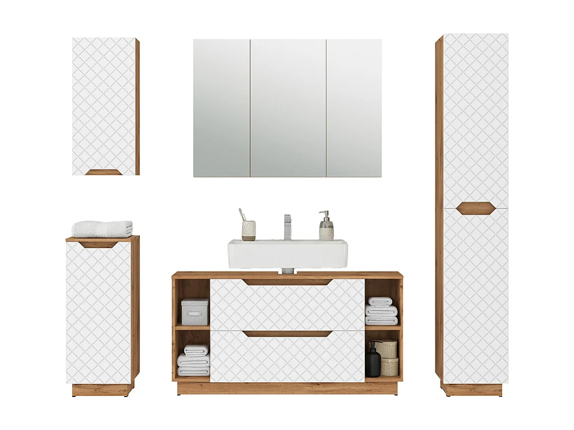 Meubles bain chêne/blanc avec structure en carreaux 119.2x35x62.5 lotta