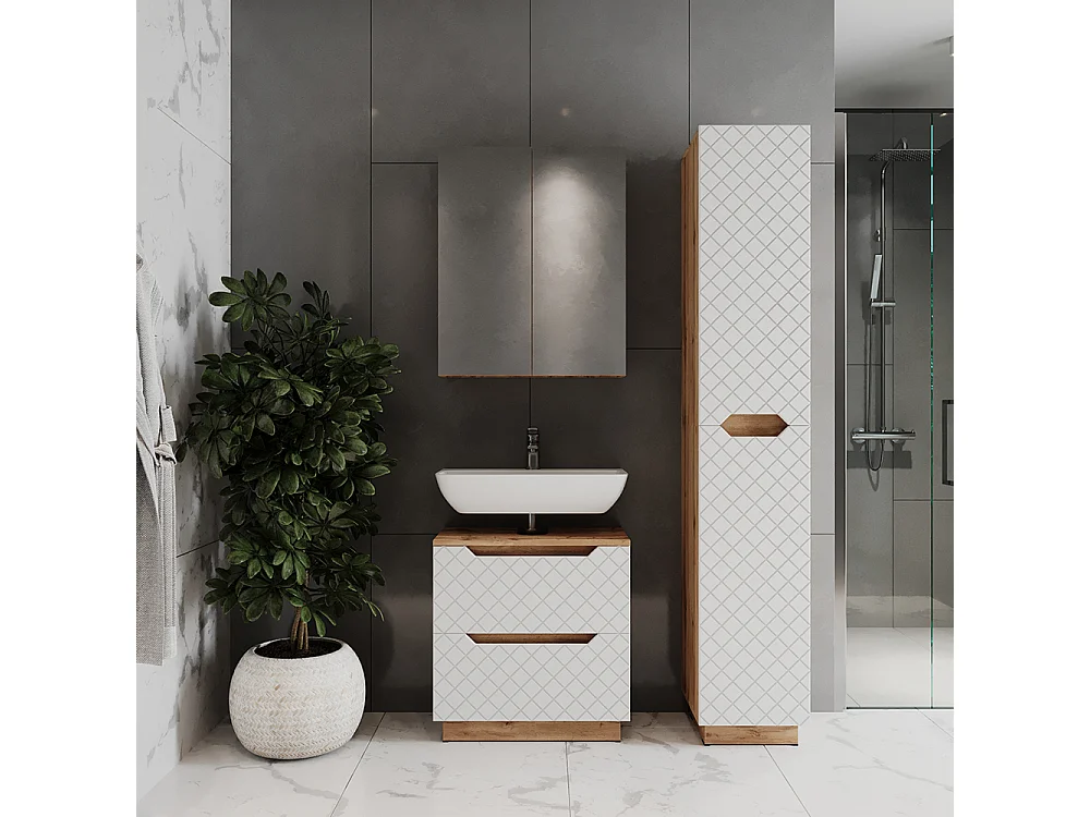 Badkamermeubelset eiken/wit met tegelstructuur 59.8x32x62.5 lotta