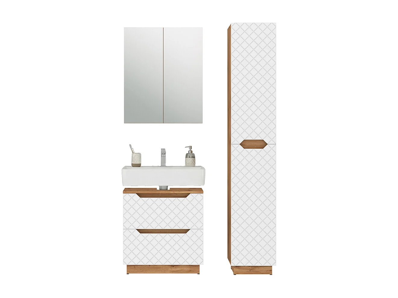 Badkamermeubelset eiken/wit met tegelstructuur 59.8x32x62.5 lotta