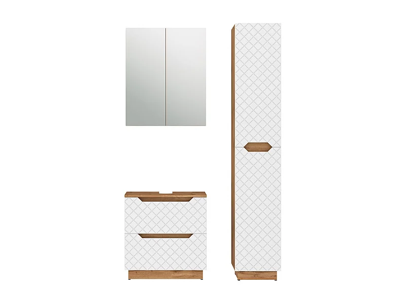Badkamermeubelset eiken/wit met tegelstructuur 59.8x32x62.5 lotta