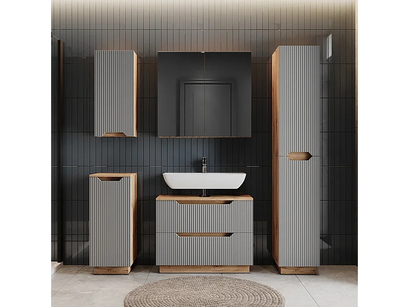 Badmöbel-Set eiche/grau gestreift 79.6x32x62.1 lotta