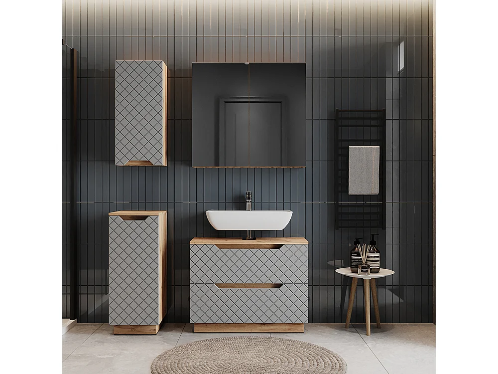 Set di mobili da bagno rovere/grigio con struttura in piastrelle 79.6x32x62.5 lotta