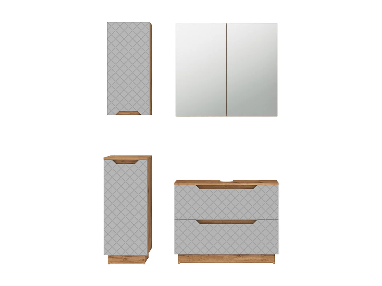 Badmöbel-Set eiche/grau mit kachelstruktur 79.6x32x62.5 lotta