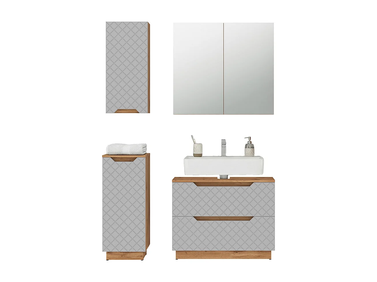 Badmöbel-Set eiche/grau mit kachelstruktur 79.6x32x62.5 lotta