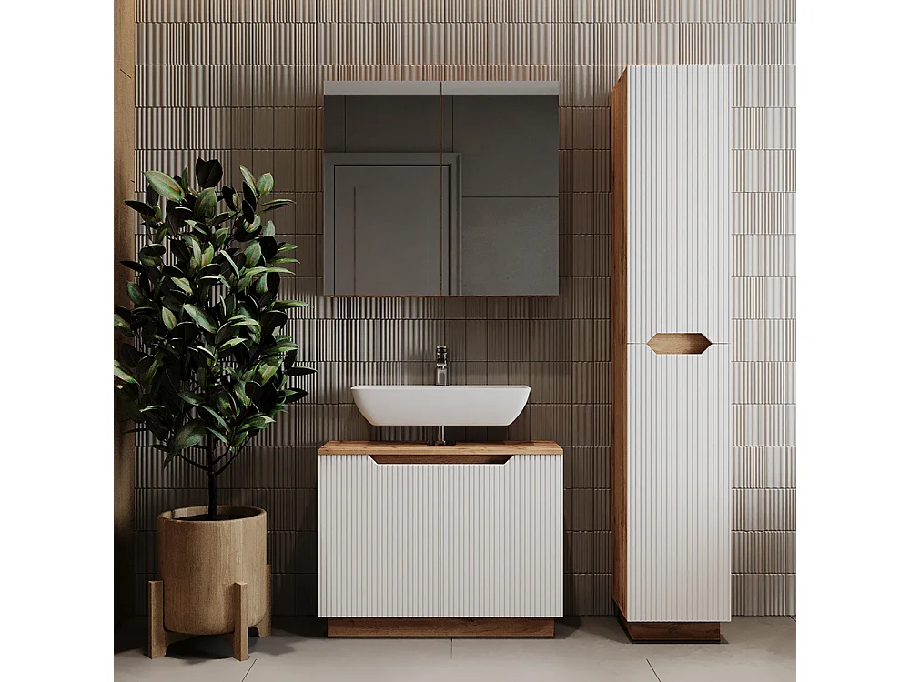 Badkamermeubelset eiken/wit gestreept 79.6x32x62.5 lotta