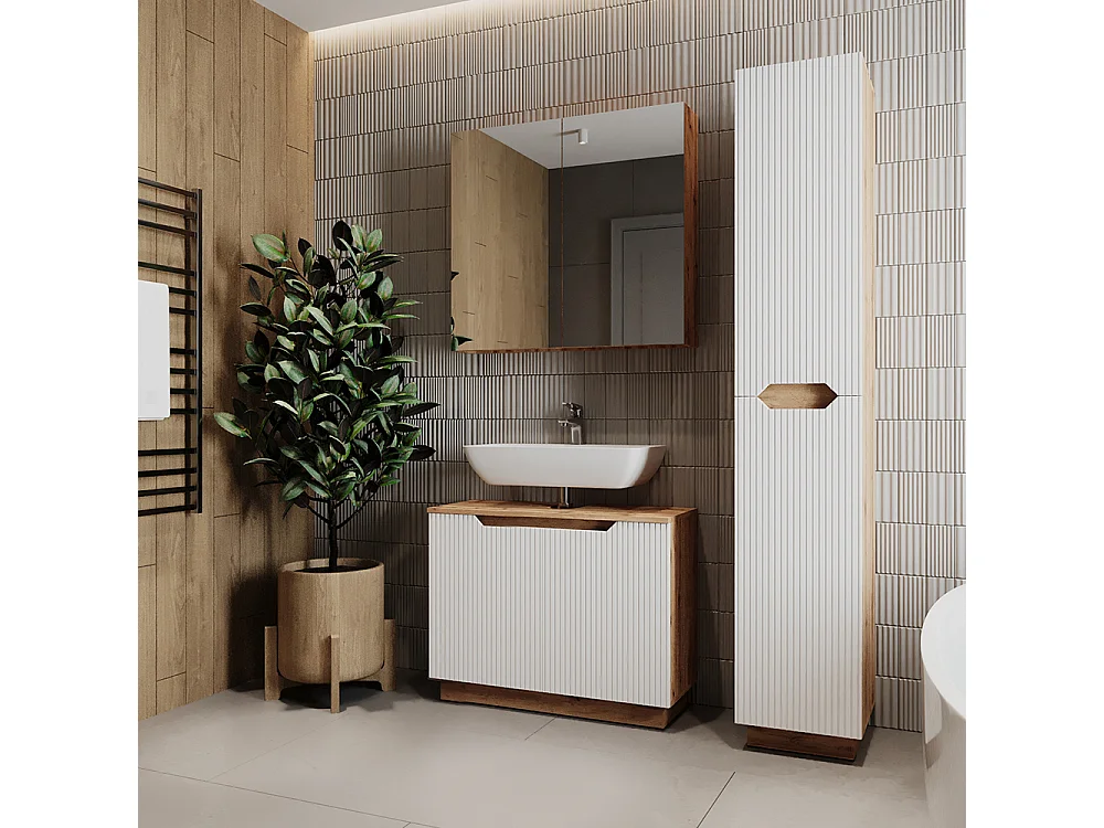 Badkamermeubelset eiken/wit gestreept 79.6x32x62.5 lotta