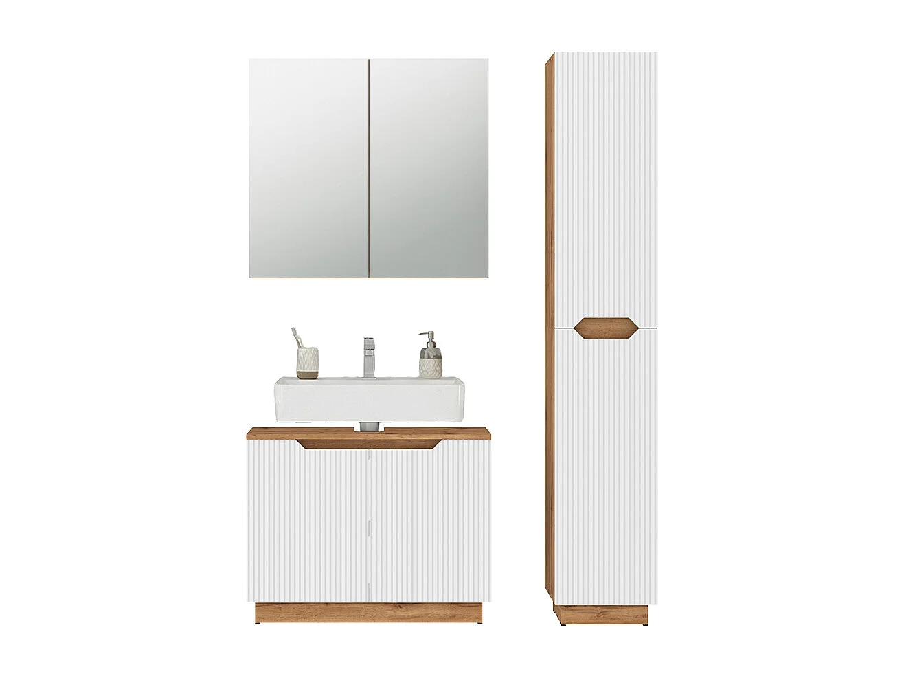 Badkamermeubelset eiken/wit gestreept 79.6x32x62.5 lotta