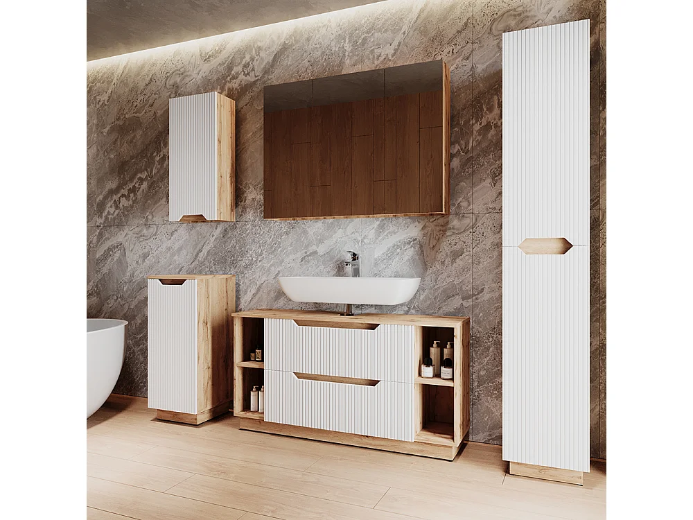 Set di mobili da bagno rovere/bianco a strisce 119.2x35x62.5 lotta
