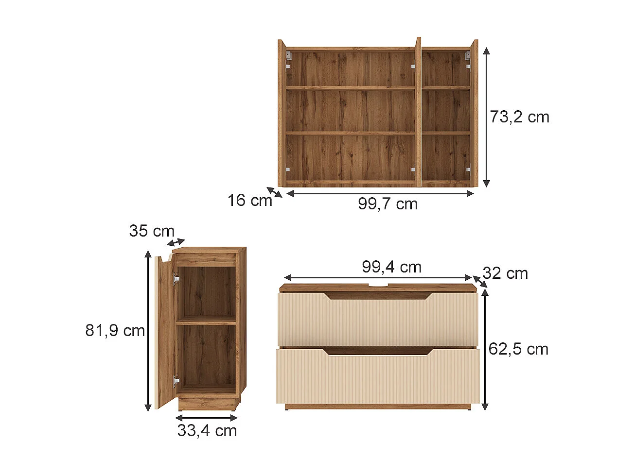 Badmöbel-Set eiche/kaschmir gestreift 99.4x32x62.5 lotta